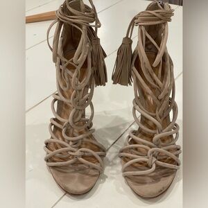 Schutz Lace up Tassel stiletto healed Sandals.